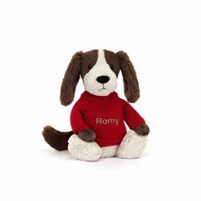 Jellycat Bashful Fudge Puppy with Red Jumper UK | 37681NAMB